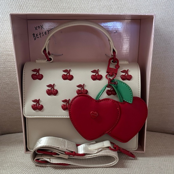 Betsy Johnson Cherry Embellished Cream and Red Handbag with Shoulder strap - Picture 11 of 15